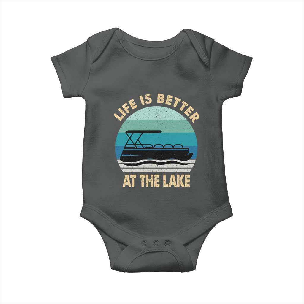 Funny Lake Life Baby Onesie Vintage Life is Better at The Lake Pontoon Boat TS10 Dark Heather Print Your Wear