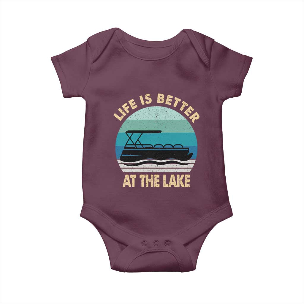 Funny Lake Life Baby Onesie Vintage Life is Better at The Lake Pontoon Boat TS10 Maroon Print Your Wear