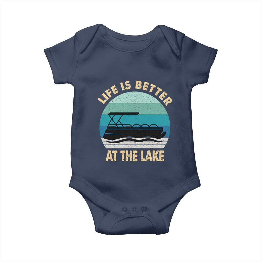 Funny Lake Life Baby Onesie Vintage Life is Better at The Lake Pontoon Boat TS10 Navy Print Your Wear