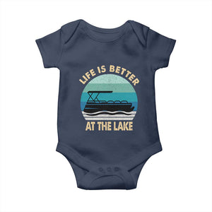 Funny Lake Life Baby Onesie Vintage Life is Better at The Lake Pontoon Boat TS10 Navy Print Your Wear