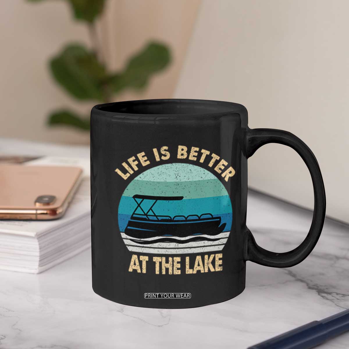 Funny Lake Life Coffee Mug Vintage Life is Better at The Lake Pontoon Boat TS10 Print Your Wear