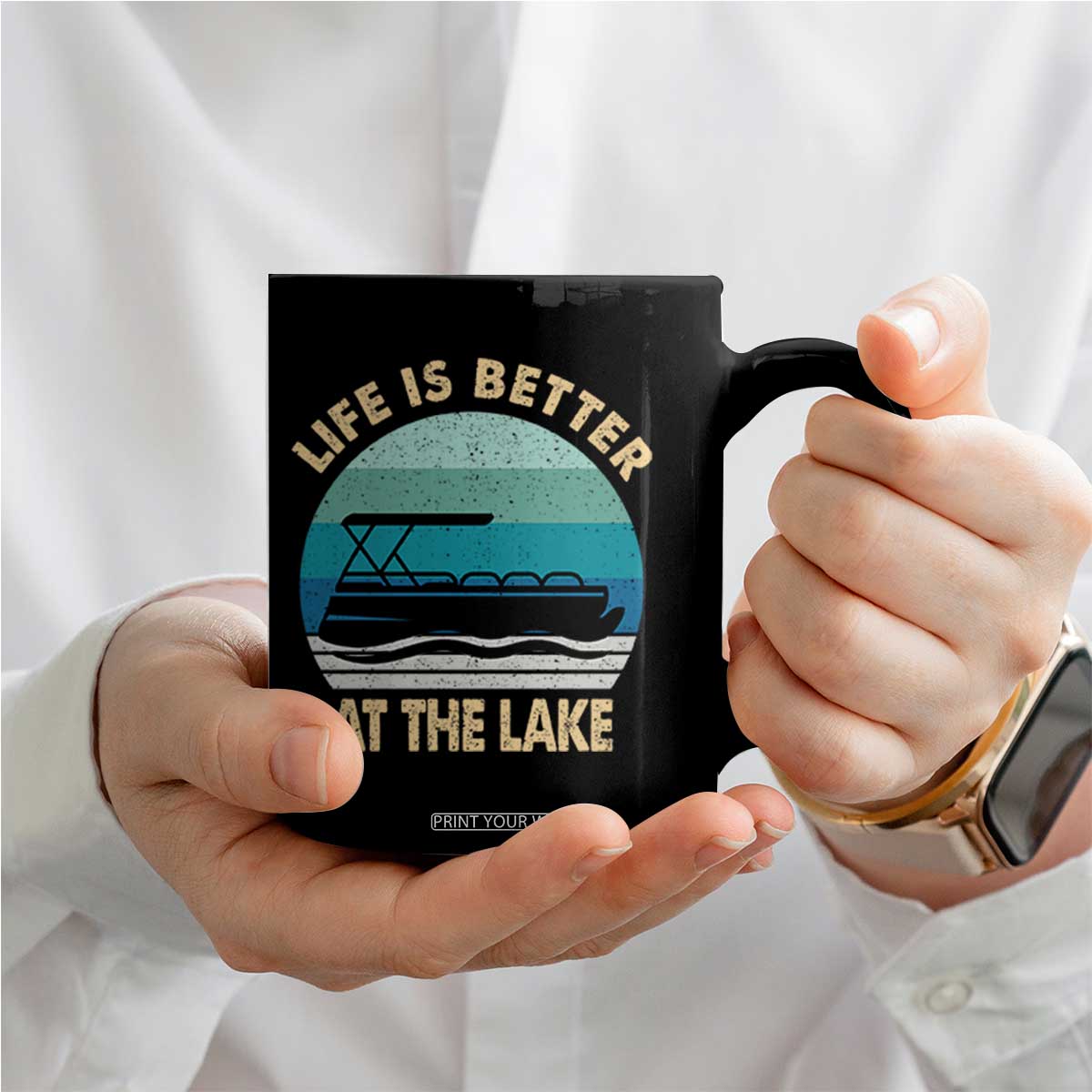 Funny Lake Life Coffee Mug Vintage Life is Better at The Lake Pontoon Boat TS10 Print Your Wear