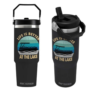 Funny Lake Life Flip Straw Tumbler Vintage Life is Better at The Lake Pontoon Boat TS10 One Size: 30 oz Black Print Your Wear