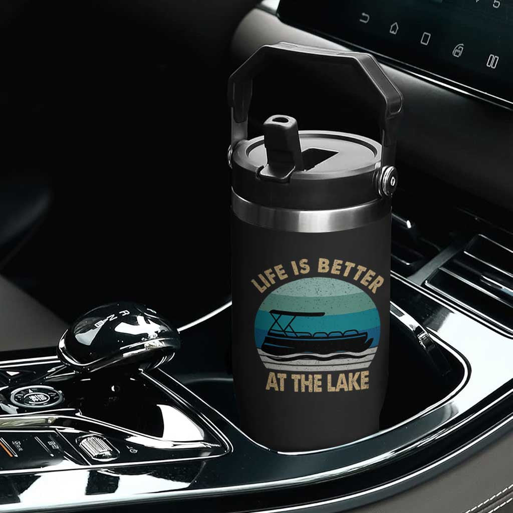Funny Lake Life Flip Straw Tumbler Vintage Life is Better at The Lake Pontoon Boat TS10 Print Your Wear