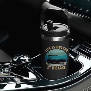Funny Lake Life Flip Straw Tumbler Vintage Life is Better at The Lake Pontoon Boat TS10 Print Your Wear