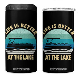 Funny Lake Life 4 in 1 Can Cooler Tumbler Vintage Life is Better at The Lake Pontoon Boat TS10 One Size: 16 oz Black Print Your Wear