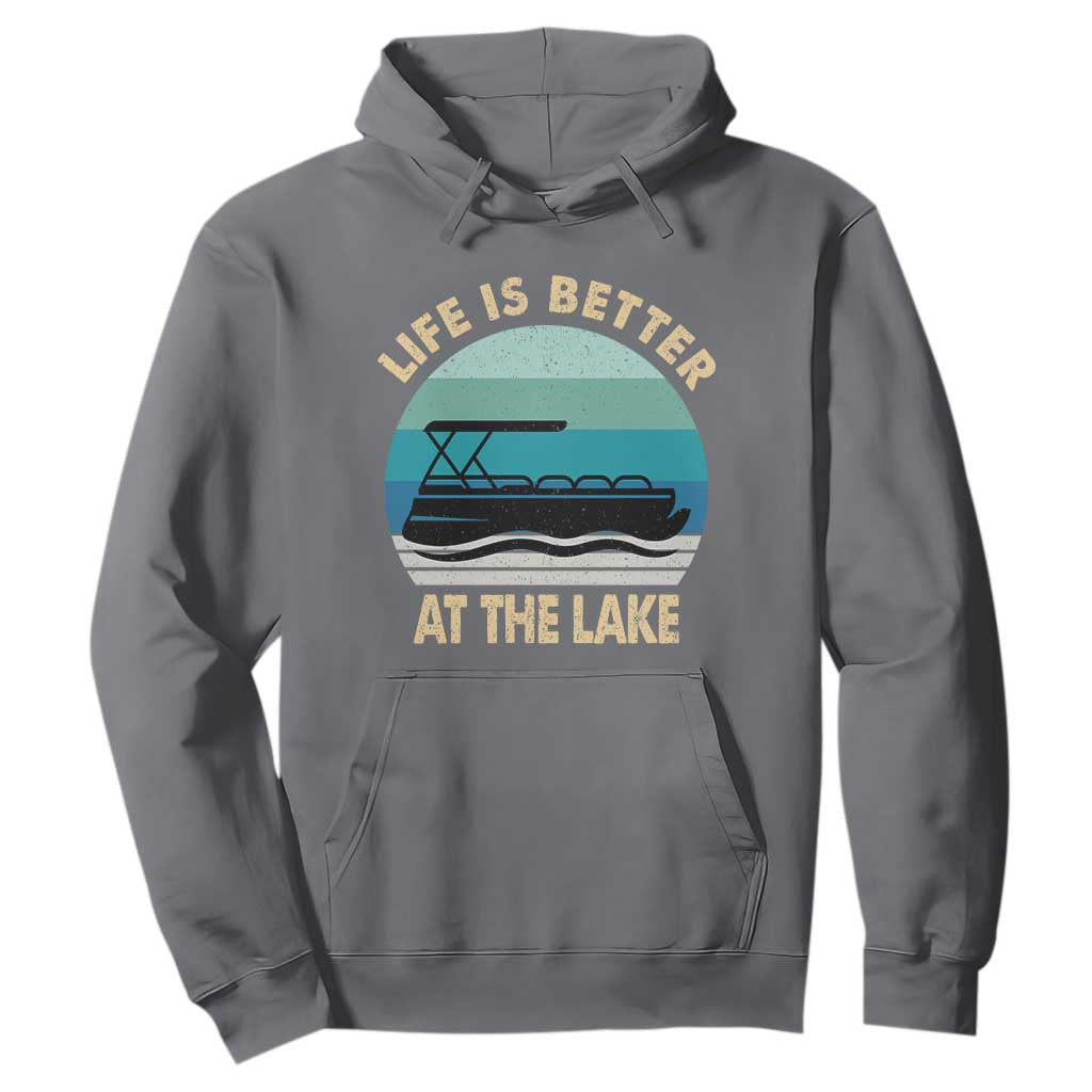 Funny Lake Life Hoodie Vintage Life is Better at The Lake Pontoon Boat TS10 Charcoal Print Your Wear