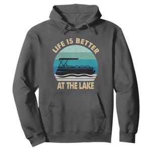 Funny Lake Life Hoodie Vintage Life is Better at The Lake Pontoon Boat TS10 Dark Heather Print Your Wear