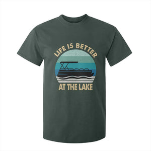 Funny Lake Life T Shirt For Kid Vintage Life is Better at The Lake Pontoon Boat TS10 Dark Forest Green Print Your Wear
