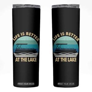 Funny Lake Life Skinny Tumbler Vintage Life is Better at The Lake Pontoon Boat TS10 Black Print Your Wear