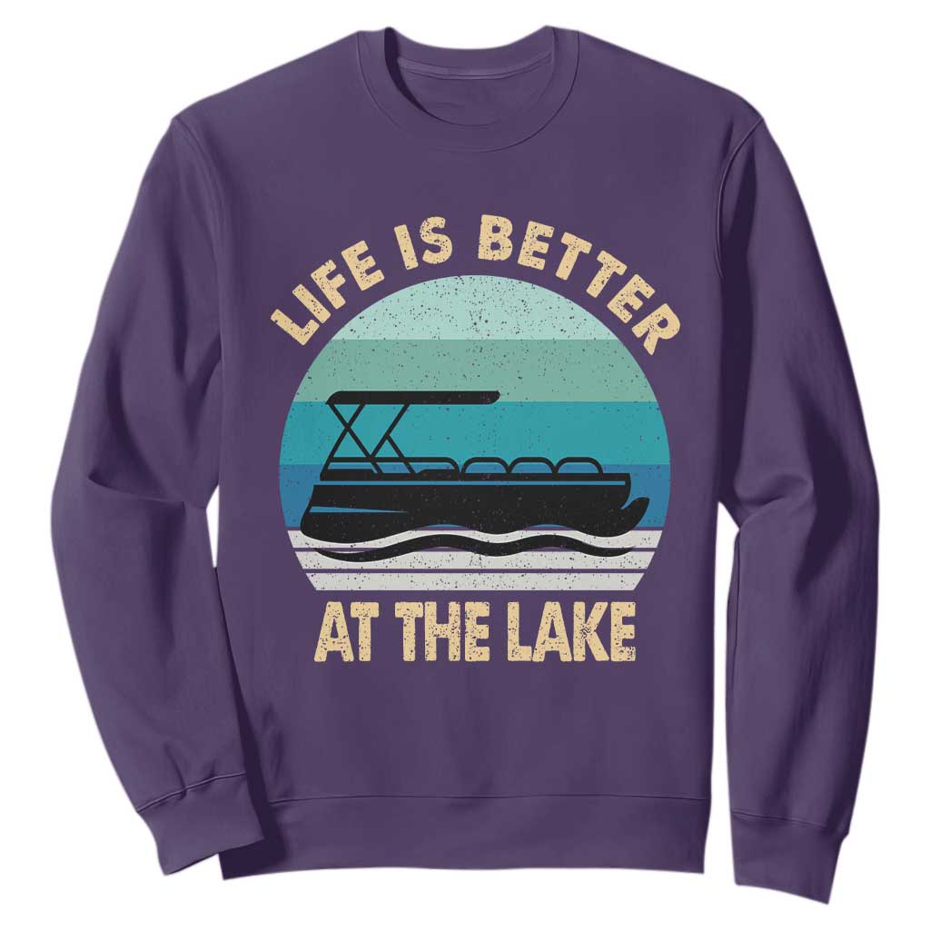 Funny Lake Life Sweatshirt Vintage Life is Better at The Lake Pontoon Boat TS10 Purple Print Your Wear