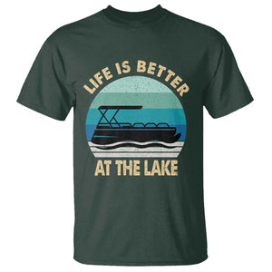 Funny Lake Life T Shirt Vintage Life is Better at The Lake Pontoon Boat TS10 Dark Forest Green Print Your Wear