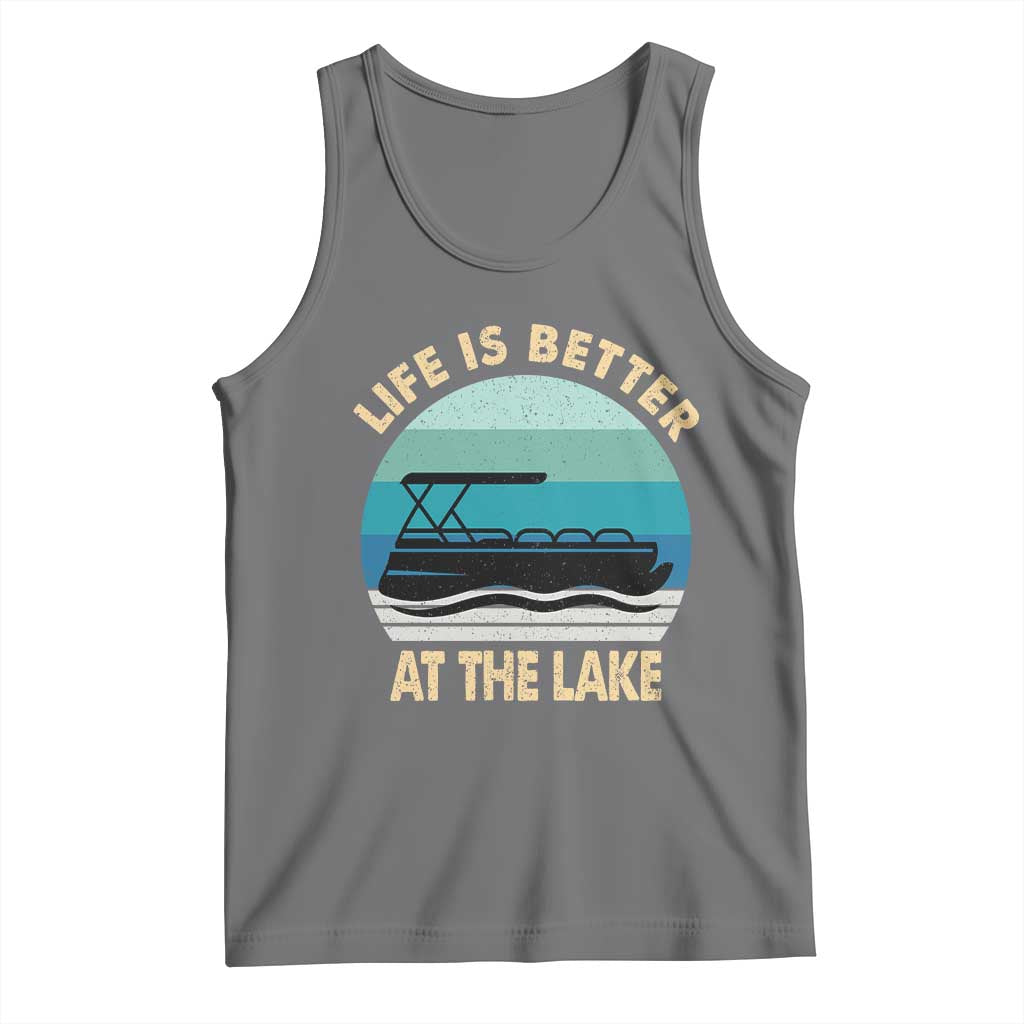 Funny Lake Life Tank Top Vintage Life is Better at The Lake Pontoon Boat TS10 Black Heather Print Your Wear