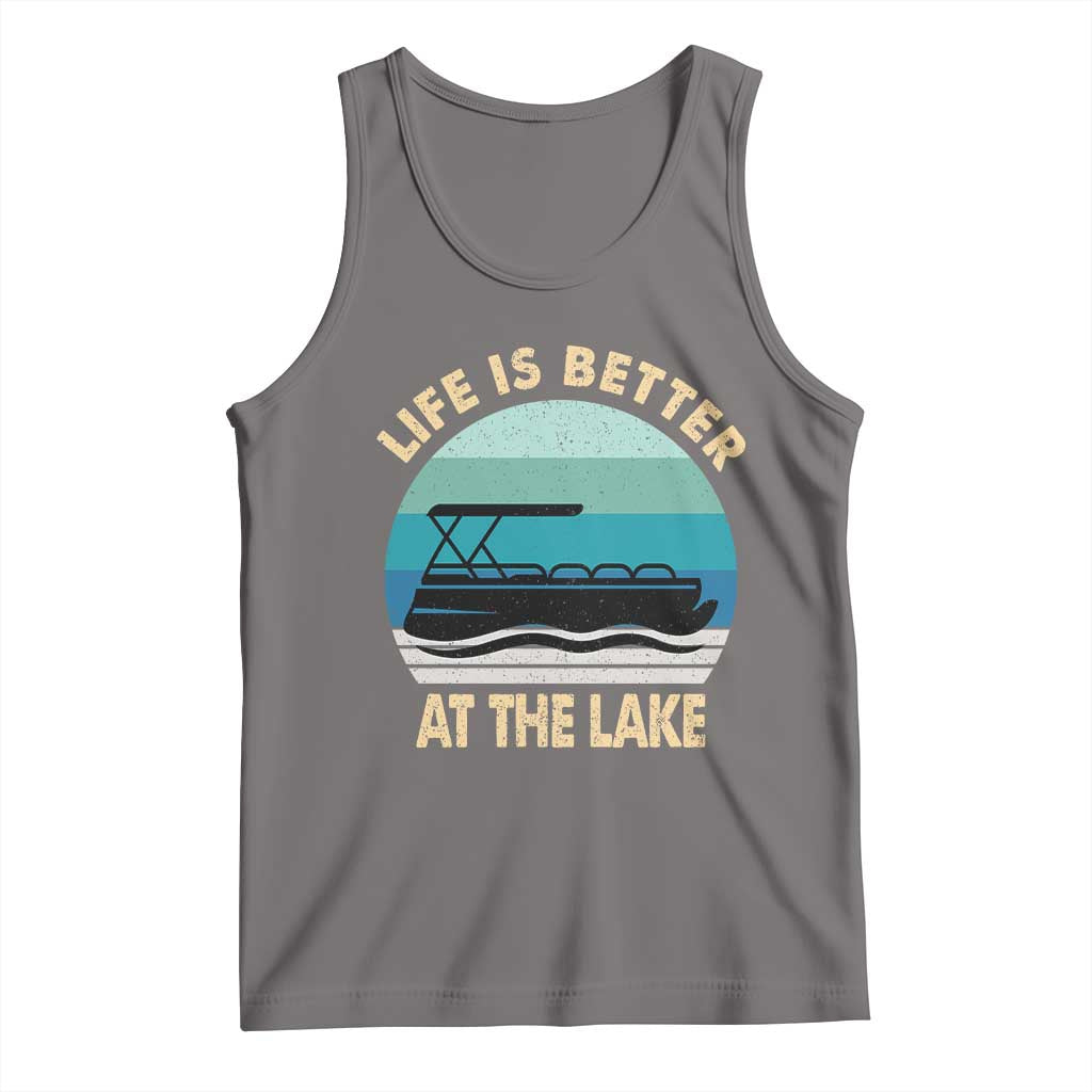 Funny Lake Life Tank Top Vintage Life is Better at The Lake Pontoon Boat TS10 Deep Heather Print Your Wear