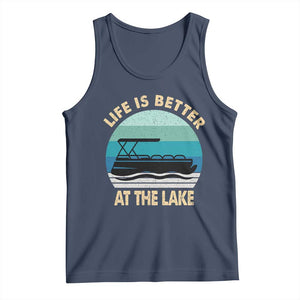 Funny Lake Life Tank Top Vintage Life is Better at The Lake Pontoon Boat TS10 Navy Print Your Wear