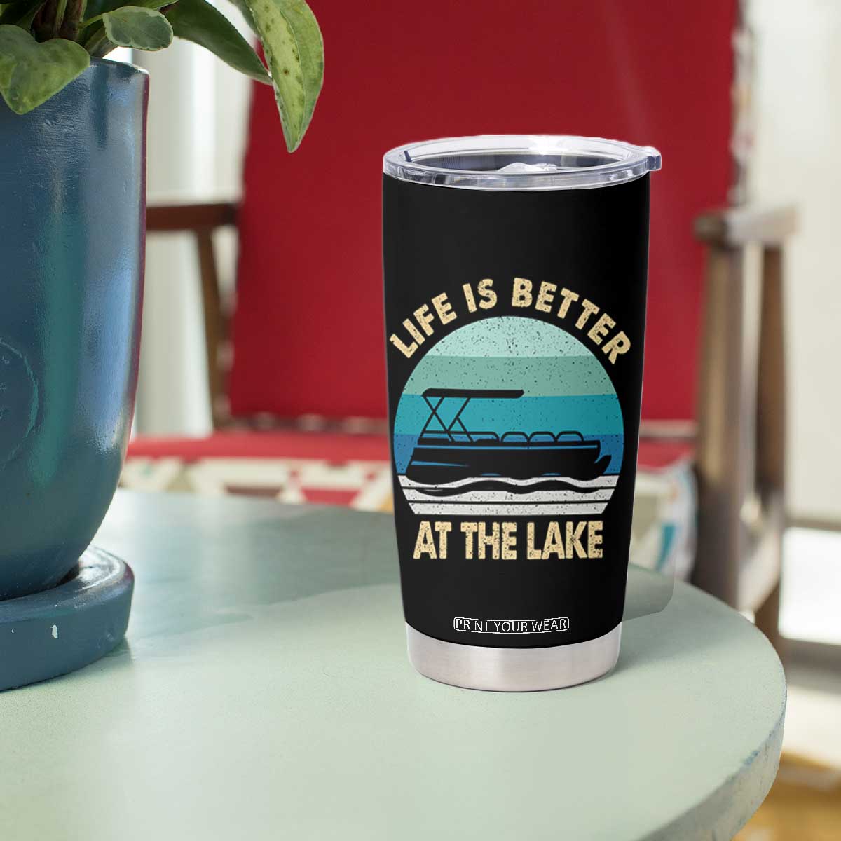 Funny Lake Life Tumbler Cup Vintage Life is Better at The Lake Pontoon Boat TS10 Print Your Wear