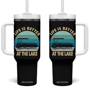 Funny Lake Life Tumbler With Handle Vintage Life is Better at The Lake Pontoon Boat TS10 One Size: 40 oz Black Print Your Wear
