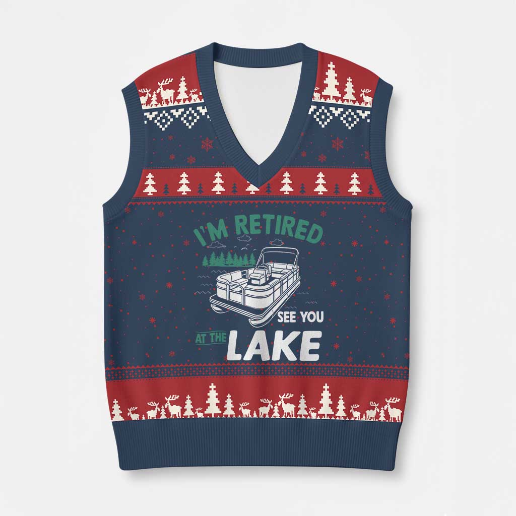 Im Retired See You At The Lake V-Neck Knit Sweater Vest Funny Retirement Gifts Lake Lover Gifts TS10 Navy Red Print Your Wear