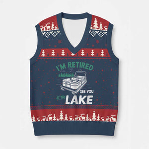 Im Retired See You At The Lake V-Neck Knit Sweater Vest Funny Retirement Gifts Lake Lover Gifts TS10 Navy Red Print Your Wear