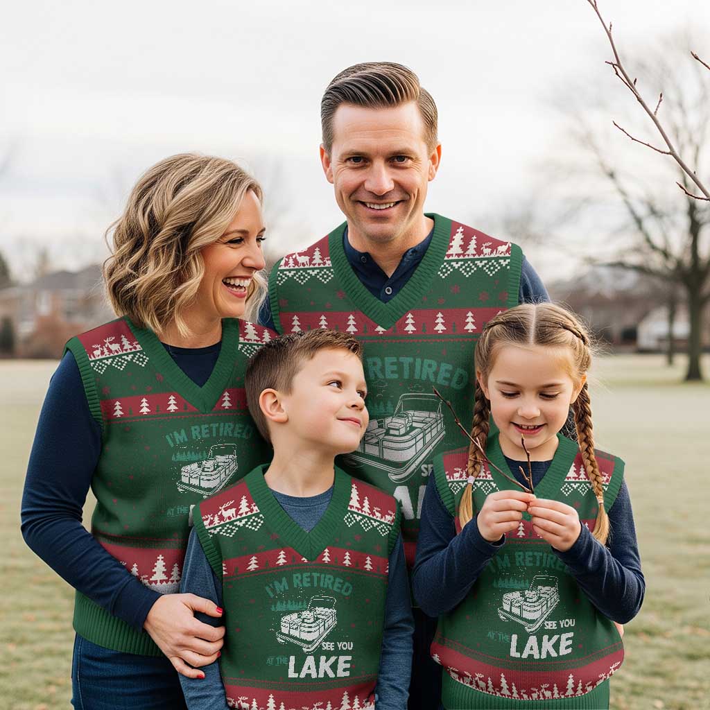 Im Retired See You At The Lake V-Neck Knit Sweater Vest Funny Retirement Gifts Lake Lover Gifts TS10 Red Green Print Your Wear