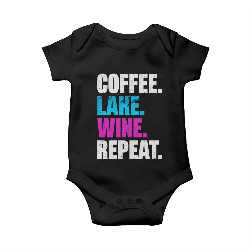 Funny Lake Life Baby Onesie Coffee Lake Wine Repeat TS10 Black Print Your Wear