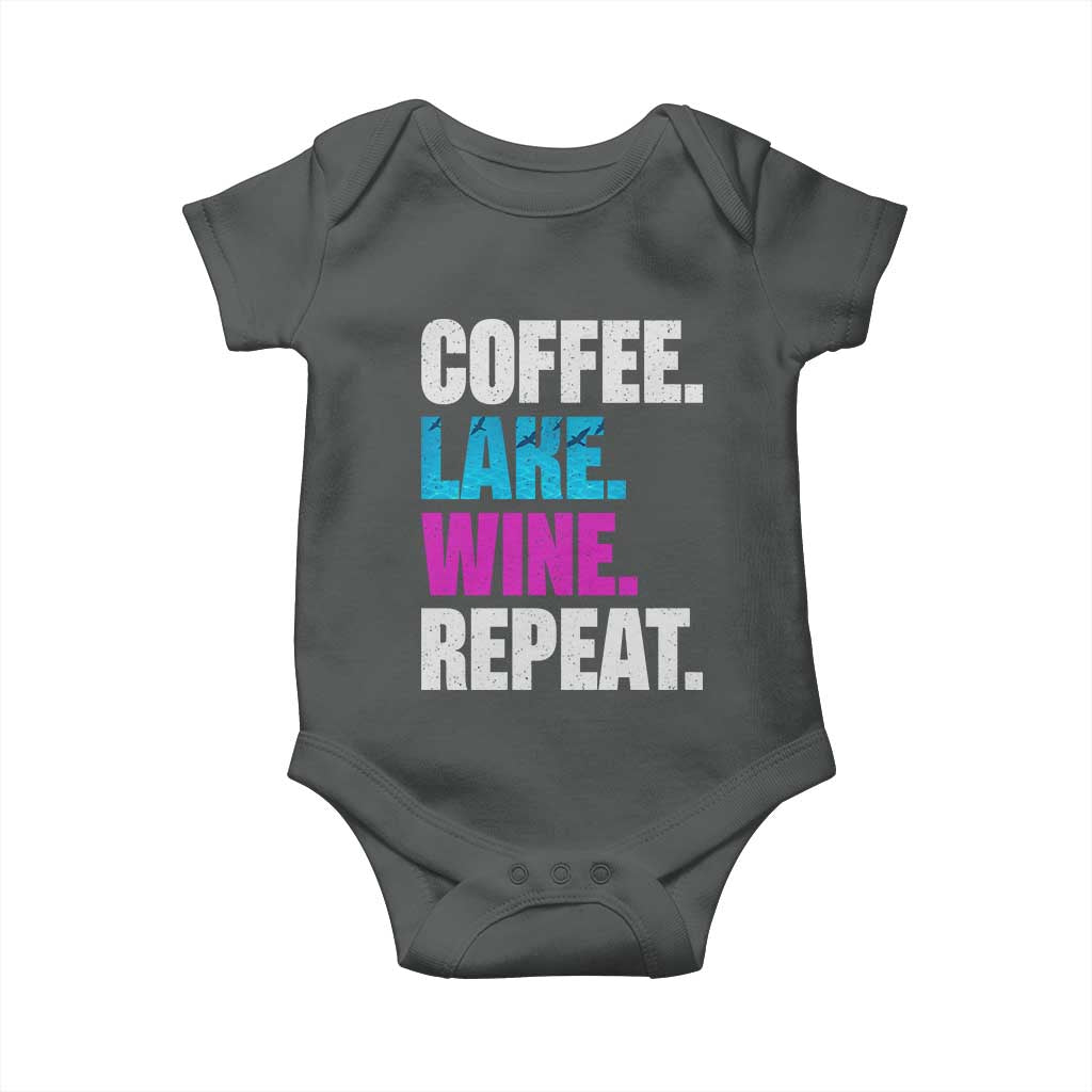 Funny Lake Life Baby Onesie Coffee Lake Wine Repeat TS10 Dark Heather Print Your Wear