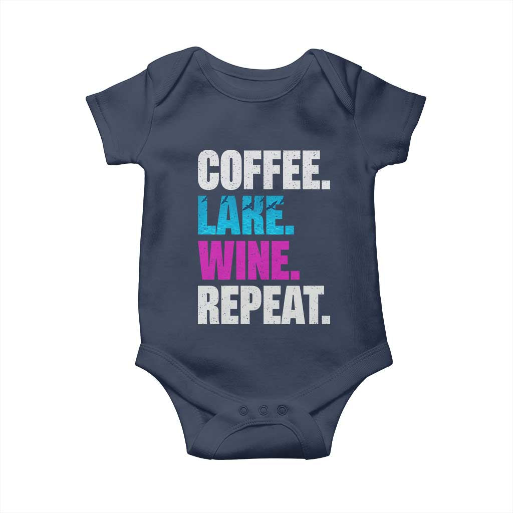 Funny Lake Life Baby Onesie Coffee Lake Wine Repeat TS10 Navy Print Your Wear