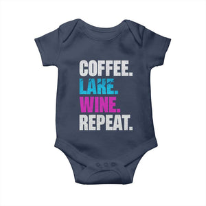 Funny Lake Life Baby Onesie Coffee Lake Wine Repeat TS10 Navy Print Your Wear