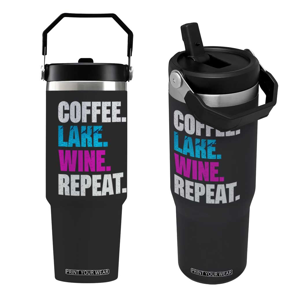Funny Lake Life Flip Straw Tumbler Coffee Lake Wine Repeat TS10 One Size: 30 oz Black Print Your Wear