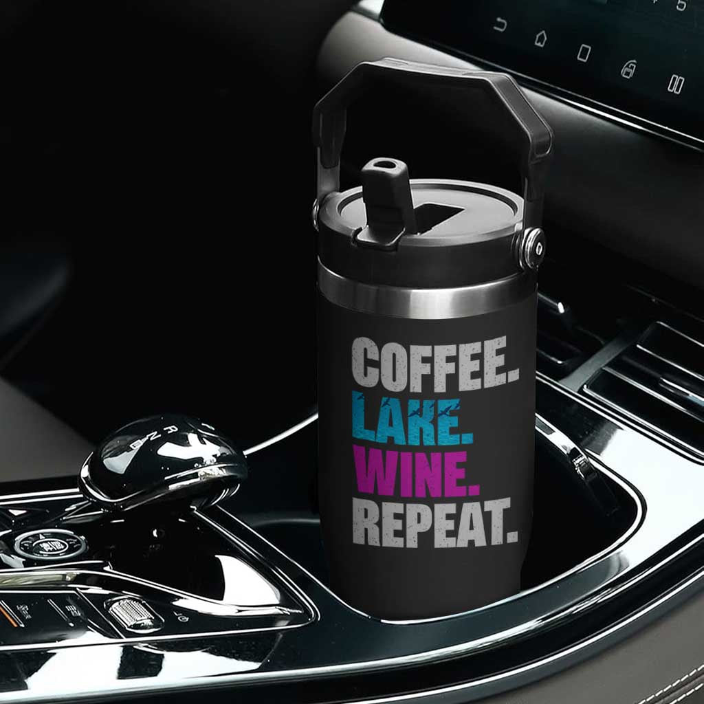 Funny Lake Life Flip Straw Tumbler Coffee Lake Wine Repeat TS10 Print Your Wear