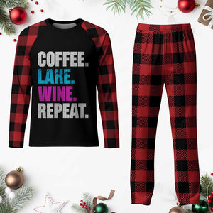 Funny Lake Life Plaid Pajama Set Coffee Lake Wine Repeat TS10 Buffalo Plaid Print Your Wear