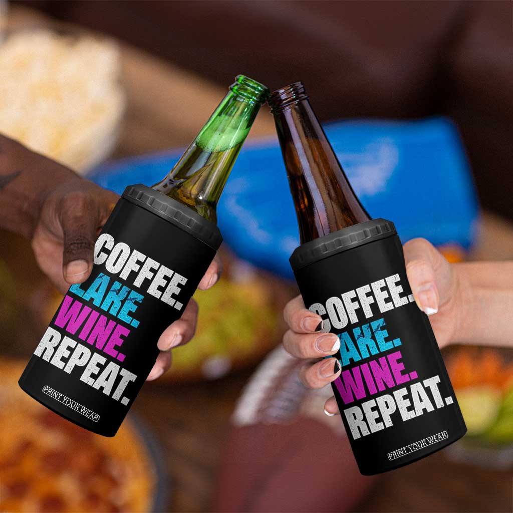 Funny Lake Life 4 in 1 Can Cooler Tumbler Coffee Lake Wine Repeat TS10 Print Your Wear