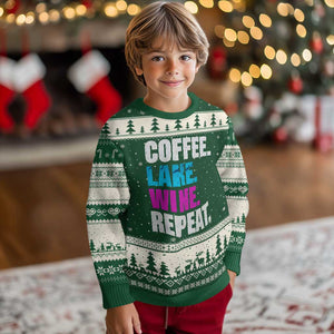 Funny Lake Life Ugly Christmas Sweater Coffee Lake Wine Repeat TS10 Forest Green Beige Print Your Wear