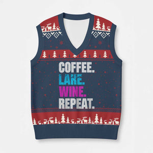 Funny Lake Life V-Neck Knit Sweater Vest Coffee Lake Wine Repeat TS10 Navy Red Print Your Wear