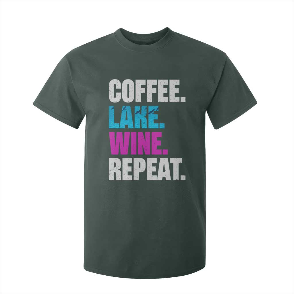 Funny Lake Life T Shirt For Kid Coffee Lake Wine Repeat TS10 Dark Forest Green Print Your Wear