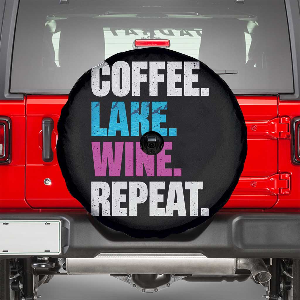 Funny Lake Life Spare Tire Cover Coffee Lake Wine Repeat TS10 Black Print Your Wear