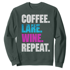 Funny Lake Life Sweatshirt Coffee Lake Wine Repeat TS10 Dark Forest Green Print Your Wear