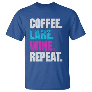 Funny Lake Life T Shirt Coffee Lake Wine Repeat TS10 Royal Blue Print Your Wear