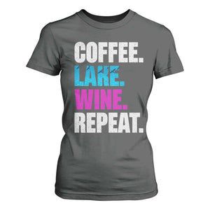 Funny Lake Life T Shirt For Women Coffee Lake Wine Repeat TS10 Dark Heather Print Your Wear