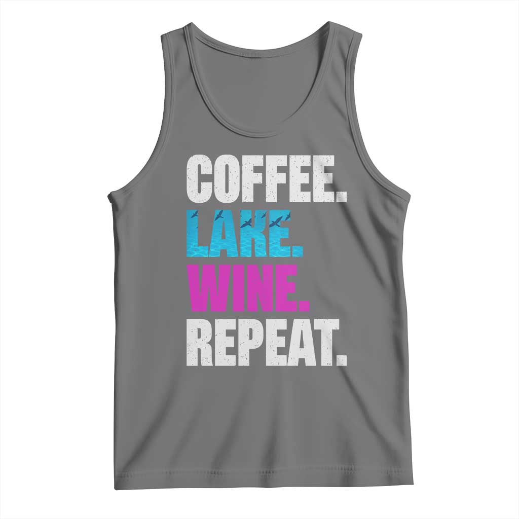 Funny Lake Life Tank Top Coffee Lake Wine Repeat TS10 Black Heather Print Your Wear