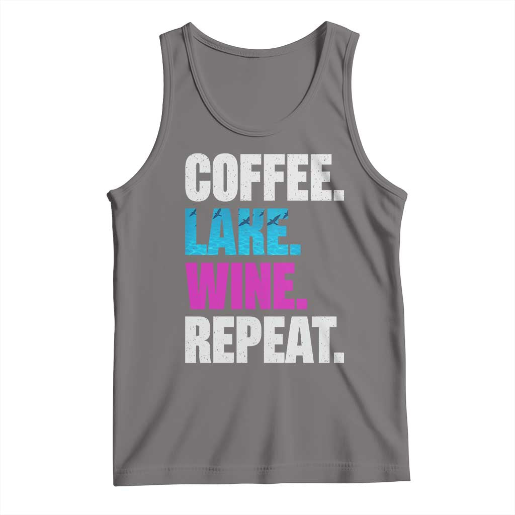 Funny Lake Life Tank Top Coffee Lake Wine Repeat TS10 Deep Heather Print Your Wear