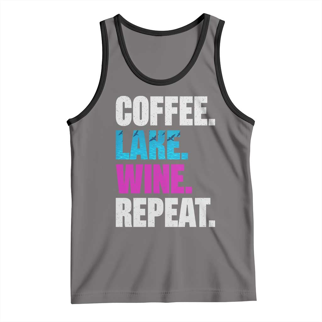 Funny Lake Life Tank Top Coffee Lake Wine Repeat TS10 Deep Heather Black Print Your Wear