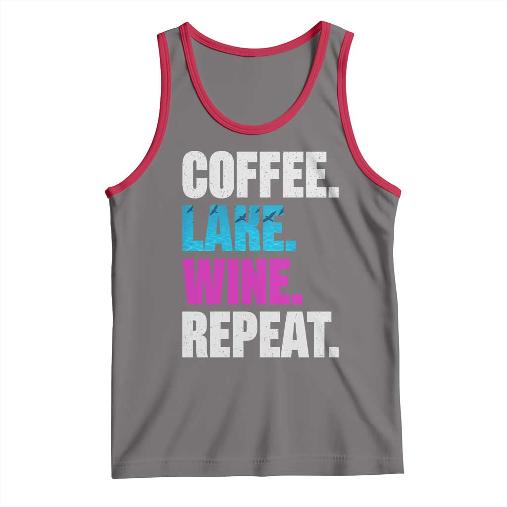 Funny Lake Life Tank Top Coffee Lake Wine Repeat TS10 Deep Heather Red Print Your Wear