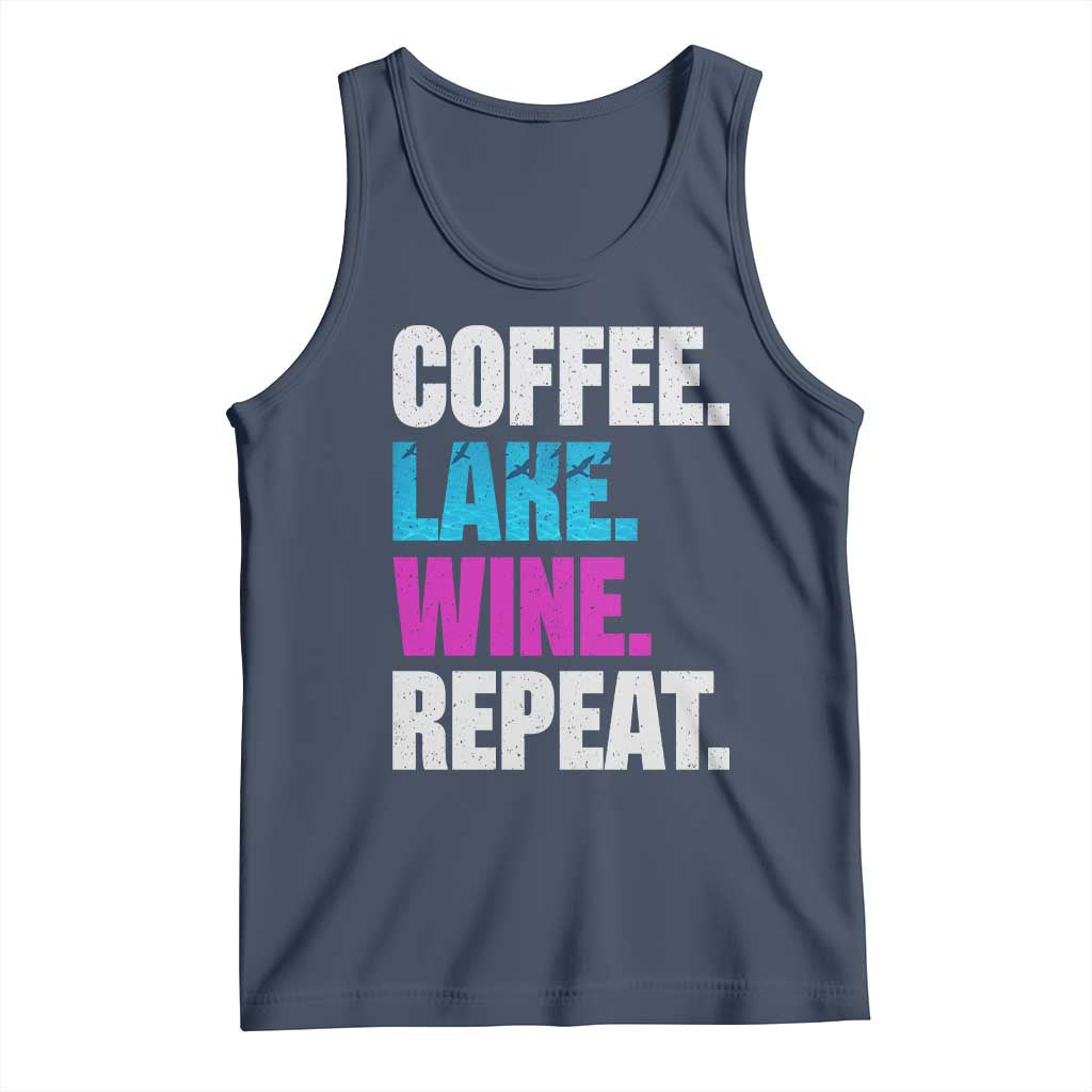 Funny Lake Life Tank Top Coffee Lake Wine Repeat TS10 Navy Print Your Wear