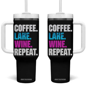 Funny Lake Life Tumbler With Handle Coffee Lake Wine Repeat TS10 One Size: 40 oz Black Print Your Wear