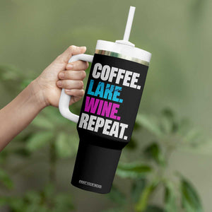 Funny Lake Life Tumbler With Handle Coffee Lake Wine Repeat TS10 Print Your Wear