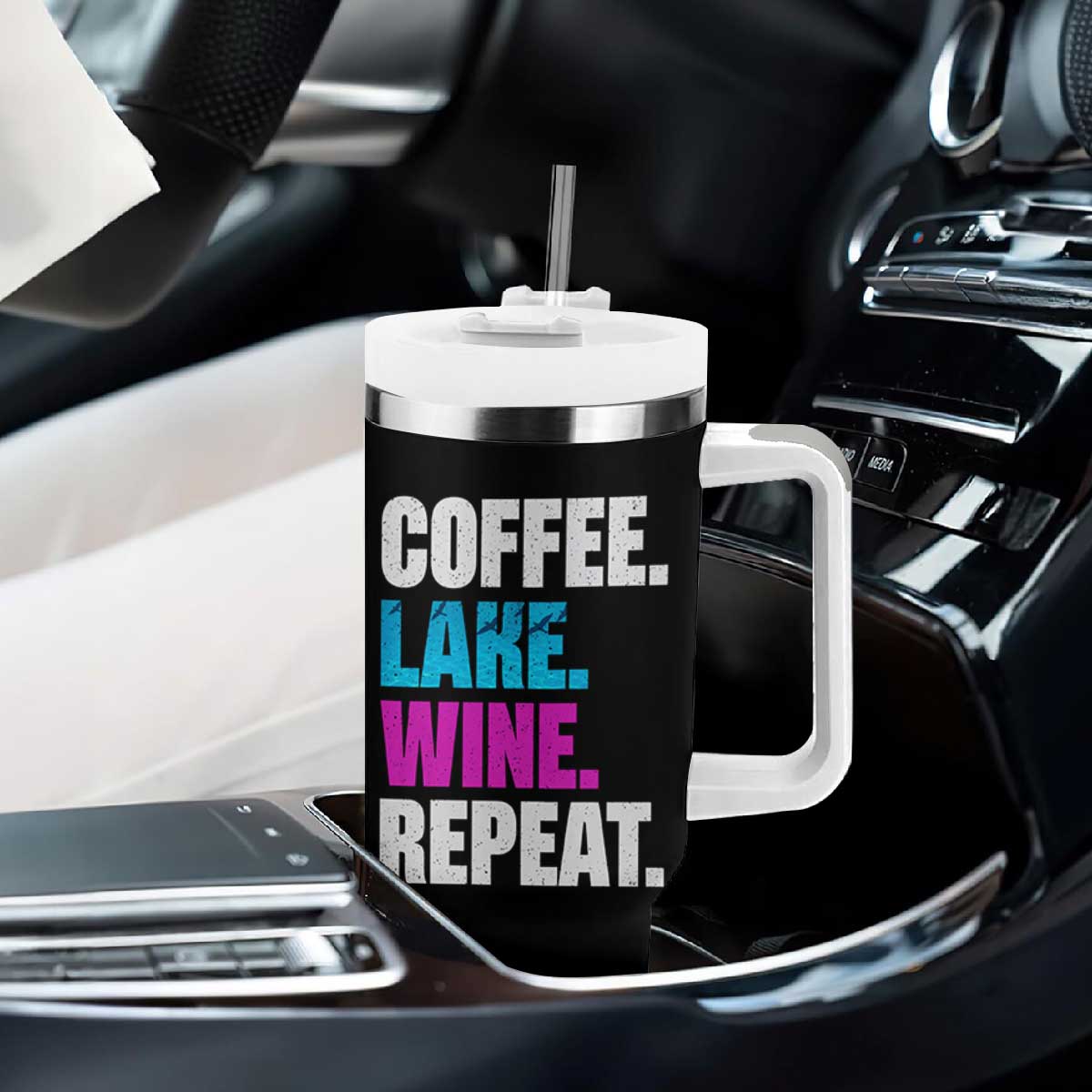 Funny Lake Life Tumbler With Handle Coffee Lake Wine Repeat TS10 Print Your Wear