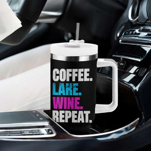 Funny Lake Life Tumbler With Handle Coffee Lake Wine Repeat TS10 Print Your Wear