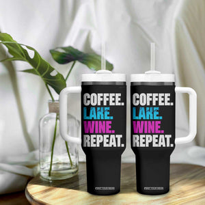 Funny Lake Life Tumbler With Handle Coffee Lake Wine Repeat TS10 Print Your Wear