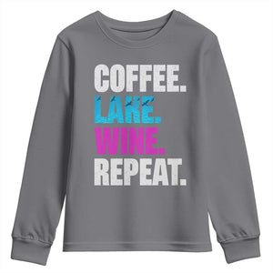 Funny Lake Life Youth Sweatshirt Coffee Lake Wine Repeat TS10 Charcoal Print Your Wear